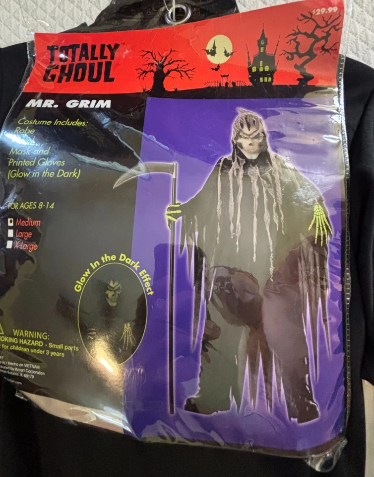 NEW MR. GRIM Reaper Childs M 8-10 Glow In The Dark Halloween Costume - Image 4 of 4