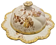 Antique Alfred Lanternier Limoges Covered Butter Dish - Stunning Aged Gilding