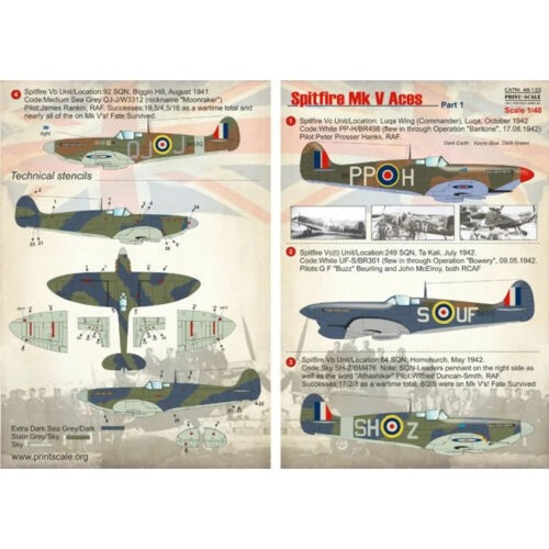 Print Scale 48-122 Waterslide Decal for airplane 1:48 Malta Spitfire Aces Part 1 - Picture 20 of 24
