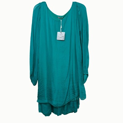 LVR Italian 100% Silk Teal Dress Women's S Layered Hem Long Sleeve NWT |  eBay