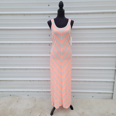NWT Almost Famous Neon Orange Gray Stiped Chevron Tank Maxi Dress Linen sz  M | eBay