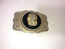 Vintage Brass Indian Chief Head Dress Belt Buckle By unknown maker