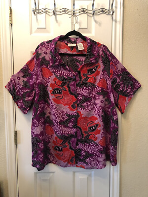 CRINKLE CLOTH PURPLE,RED,BLACK,PINK BOLD PAISLEY PRINT-WHITE STAG WOMAN-18/20W