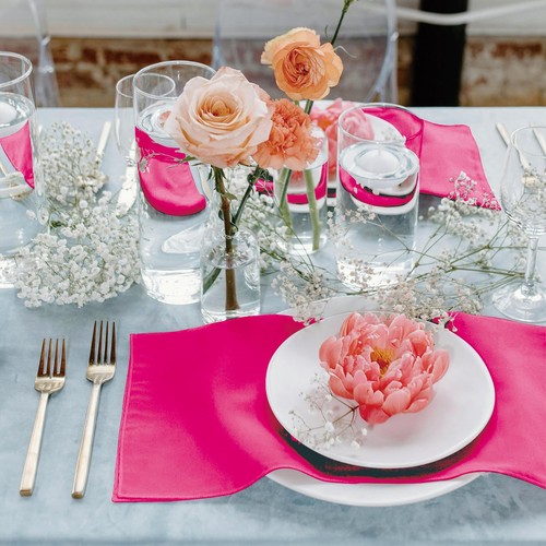 Satin Napkins Set of 16 20 x 20 Inch Silk Square Pink Dinner Napkins for Rest... - Picture 5 of 7