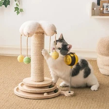 Mewoofun Sisal Cat Scratching Post with Hanging Ball Interactive Toy for Cats