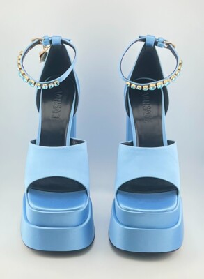 Versace Medusa Aevitas Platform Sandals in Ice Blue