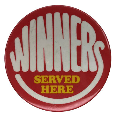 Vintage Burger King Winners Served Here Smiley Pin Employee Promotional Pinback
