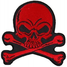 Skull and Crossbones Red Embroidered Sew on Patch 3" x 3" Skeleton Horror