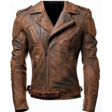 Men’s Motorcycle Biker Vintage Cafe Racer Distressed REAL Leather Jacket For Men