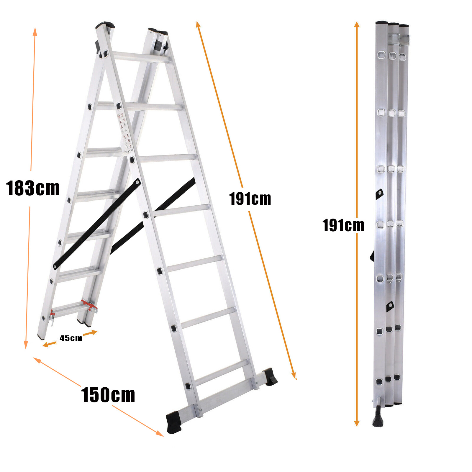 DOUBIE EXTENSION 3 SECTION ALUMINIUM EXTENSION LADDER TRIPLE