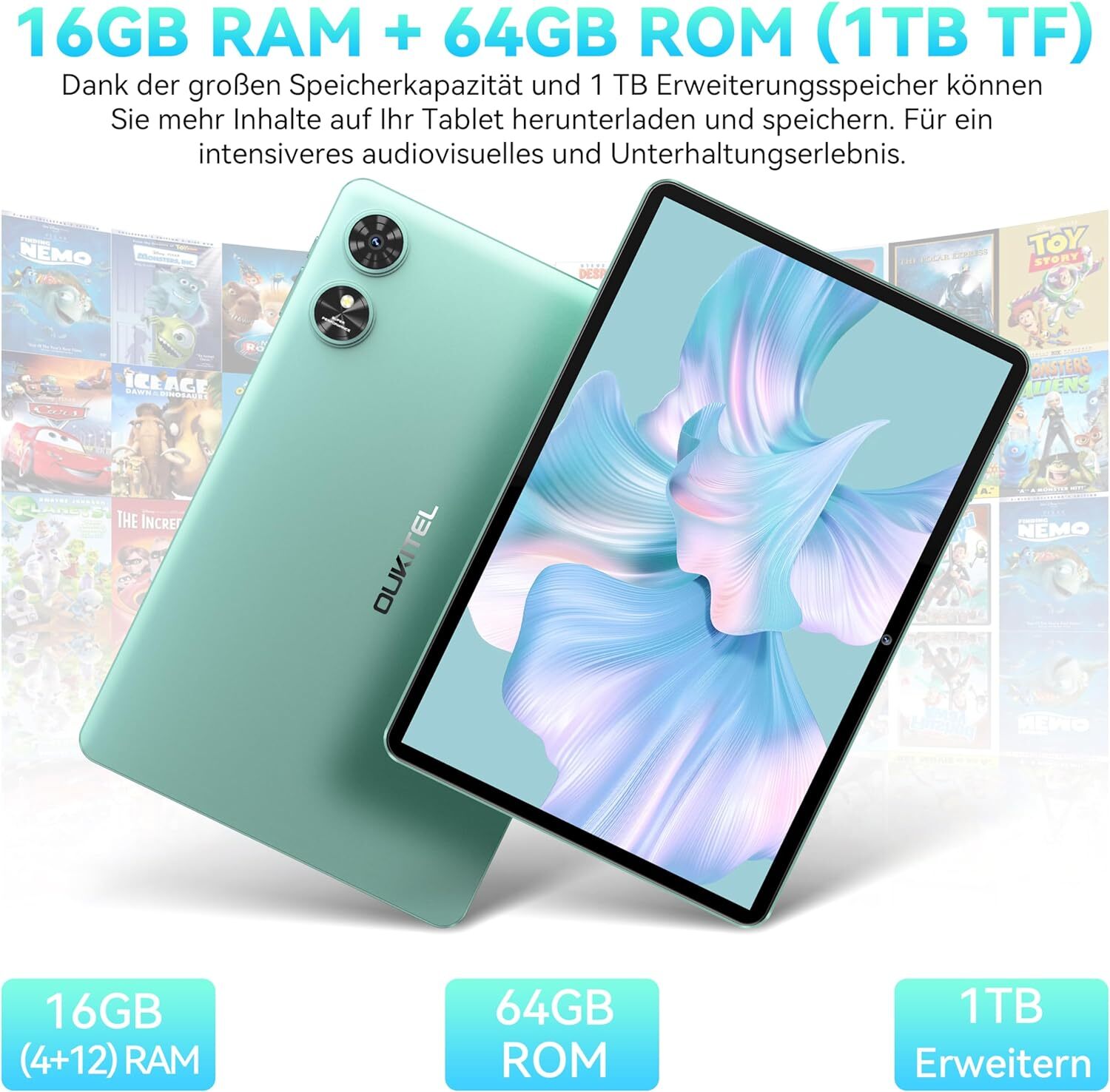 OUKITEL OT6 tablet WiFi 12 GB + 64 GB/1 TB Android 13 10,1 pollici tablet Widevine L1 foto 4