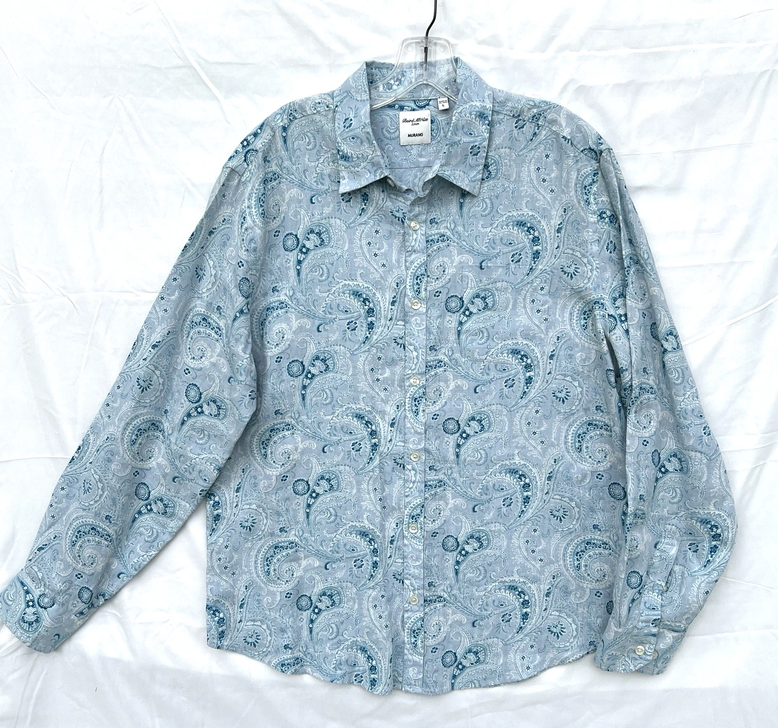 Baird McNutt Linen Murano Blue Paisley Men's Shirt Sz L
Opens in a new window or tab