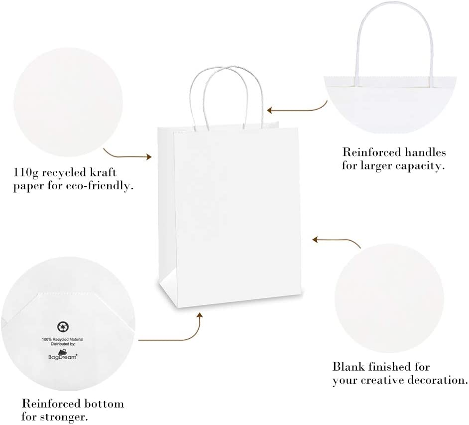 25Pcs Paper Gift Bags 8X4.25X10.5 Kraft Retail Merchandise Shopping