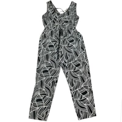 Ambar Abstract Leaf Print Sleeveless Jumpsuit Black & White, Size XL Preowned
