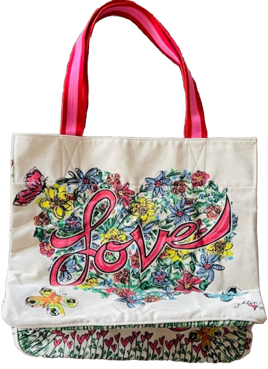 BRIGHTON “Love Tweet” Canvas Large Tote Bag Birds Hearts Butterflies  Shoulder