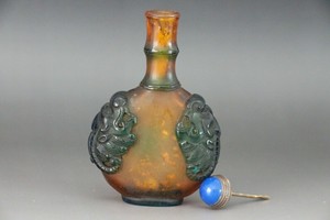 Chinese Antique Qing Dynasty Hand Carved Old Beijing Glass Relief Snuff Bottles