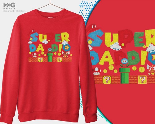 FATHER'S DAY GIFT SUPER DADDIO SWEATSHIRT DAD FUNNY GAME RETRO DADDY JUMPER - Picture 7 of 8