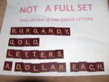 99 cent BURGUNDY GOLD LETTERS SCRABBLE Maroon WOOD TILES * SOLD SEPARATELY!!!