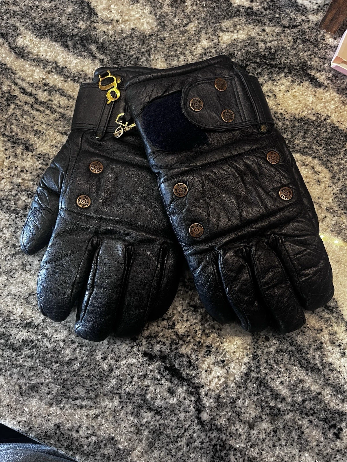 Vtg Grandoe Black Leather Lone Star 45 Caliber Insulated Ski Gloves Mens Medium
