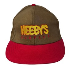 Vintage Heeby's Surplus Hat Cap Brown Red Snap Back Made In USA