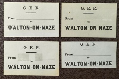 1920er Jahre Great Eastern Railway Walton-on-Naze Bahnhof Gepäck Paket Etiketten