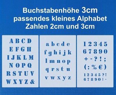 3er Schablonen Set Nr.5   3cm Schriftschablonen Druckbuchstaben und Zahlen ABC 