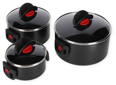 Ballarini Click & Cook Topf-Set mit Glasdeckel, 6-teilig, schwarz