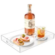 Acrylic Serving Trays with Handles, 16"x 12" Rectangle Sturdy Breakfast Tray,...