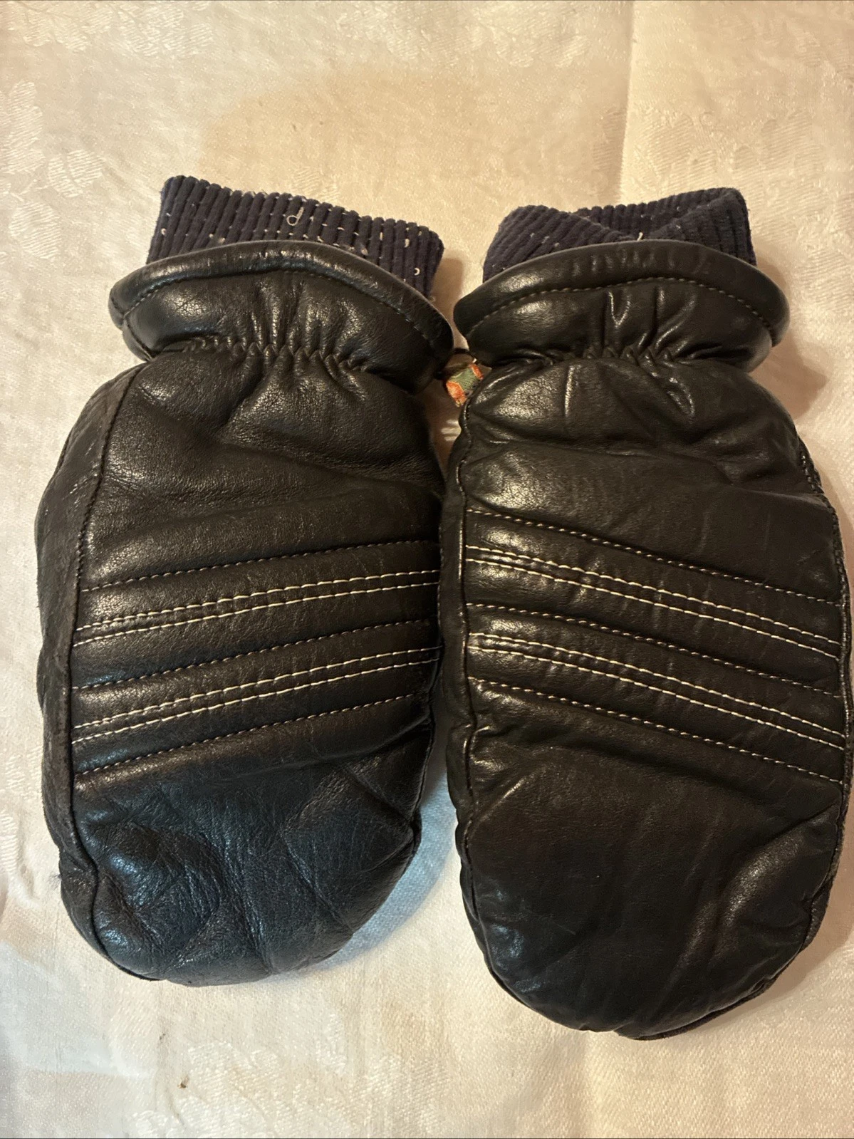 Vintage Kombi Leather Mittens Women's Medium Blue Snowboard Ski Winter Gloves