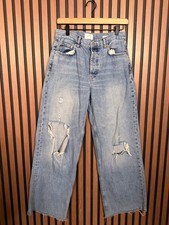 Rails Jeans 28 Blue The Getty High Rise Wide Leg Chambray Denim Busted Jeans