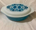 Pyrex 2.5 Quart Oval Casserole Dish With Lid #13 Blue Horizon Vintage