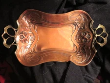 Carl Deffner Arts & Crafts Copper Brass Tray Art Nouveau Influence Signed