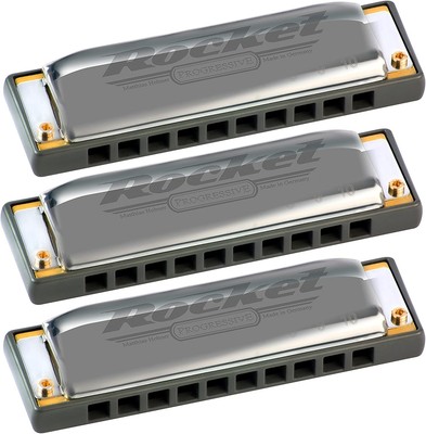 Hohner M2013 Rocket Harmonica, 3-pack Stainless steel 