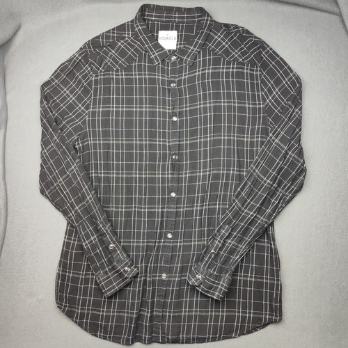 YoungLA Shirt Mens 2XL XXL Black Checkered Plaid Pearl Snap Viscose Western - Picture 2 of 12