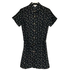 BP. Black Floral Print Shirt Dress Sz S Button Front Collar Short Sleeve Belted