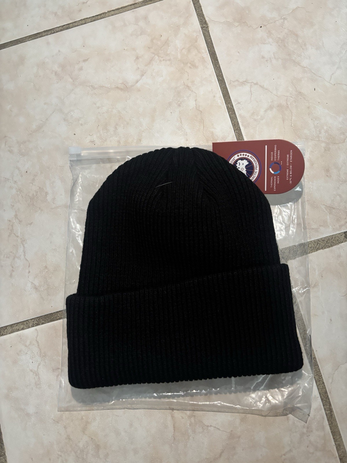 Canada Goose Black Wool Knit Thermal Beanie Winter Hat with Logo thumbnail 2