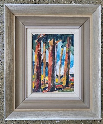 SKANDINAVIAN MODERNISM OIL ON PANEL   FOREST INTERIOR. WILHELM HENNING. SIGNED