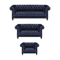 Sofagarnitur 3Tlg Blau Chesterfield Einrichtung Wohnzimmer Komplett Set Neu