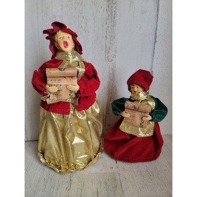 Vintage Victorian mom daughter Caroler Xmas unique home decor set