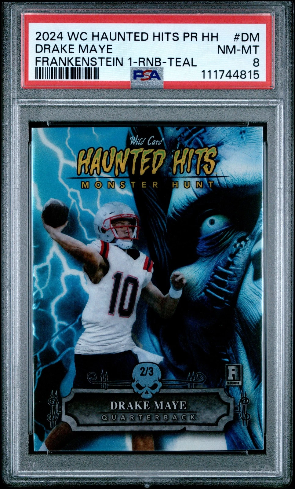 Drake Maye Wild Card Haunted Hits Monster Hunt Promo Haunted Hits Frankenstein #DM Frankenstein 1-Rainbow Foil-Teal