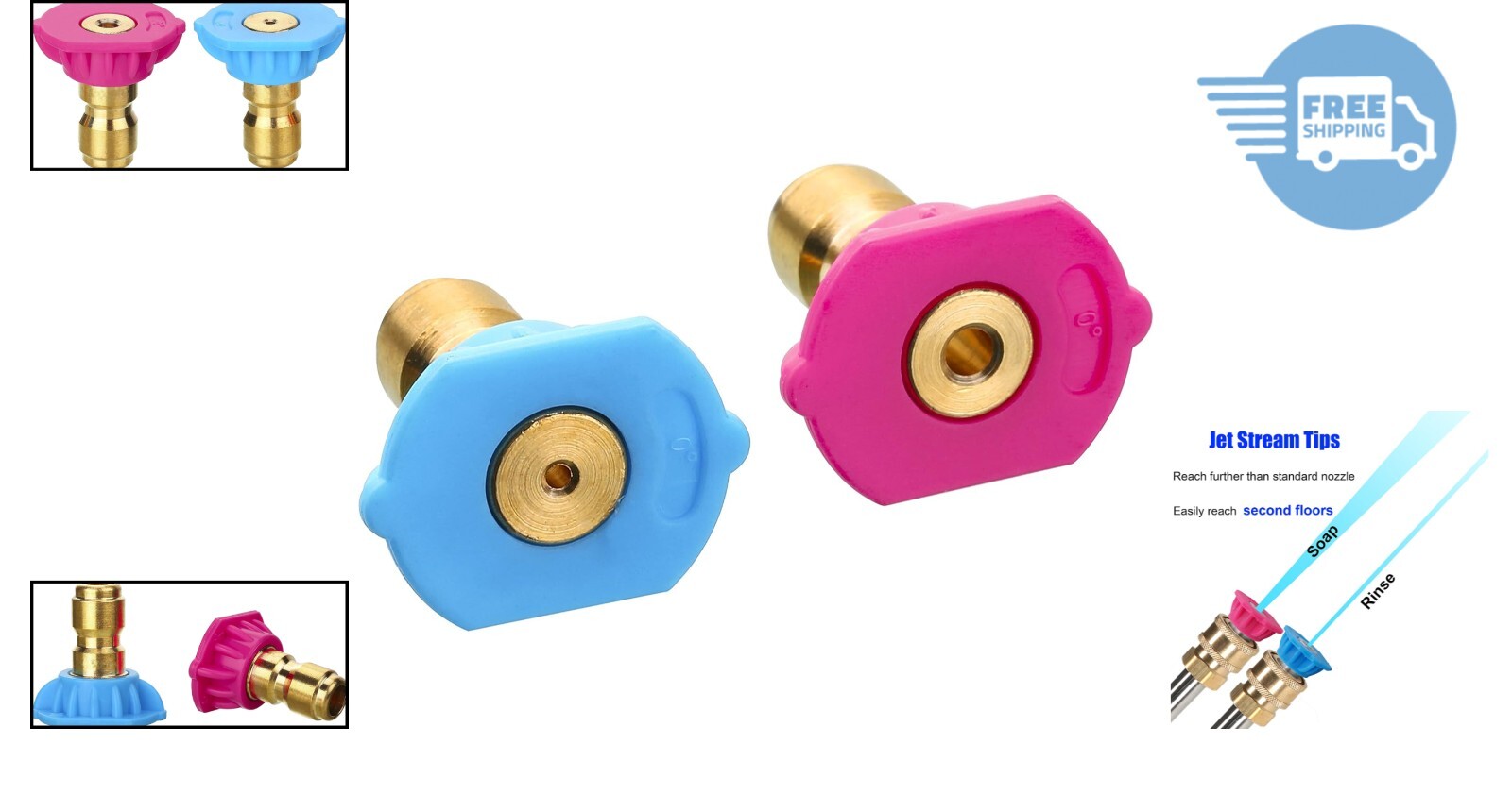 Long Range Power Washer Nozzle Tips - Quick Connect Soap & Rinse Mode, 4000 PSI