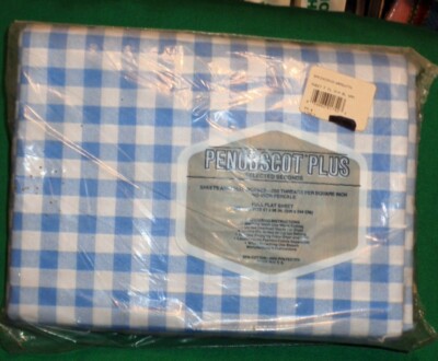 Vintage Penobscot Plus, Blue checked Full Flat Sheet in Sealed Package
