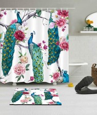 Peacock Flowers Waterproof Bathr Polyester Shower Curtain Liner Water Resistant