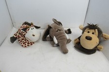 Set of Three Plush Hand Puppets Elephant Giraffe Monkey