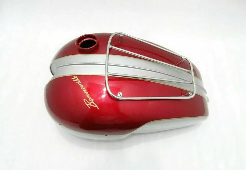FIT FOR Triumph T120 BONNEVILLE 3.5 Gallon Cherry & Silver Steel Petrol Tank - Image 2 of 4