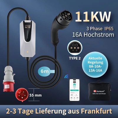 11KW 16A EV Ladekabel Tragbare Ladegerät 3 Phase APP Einstellbarer Strom EU 6M