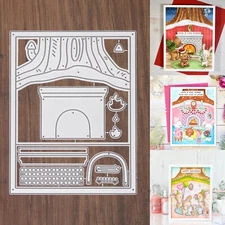 Burrow Home w Fireplace Background Frame Cutting & Embossing Dies – Tree