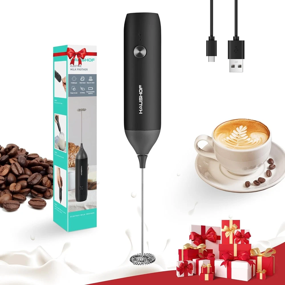 Milk Frother Handheld Double Whisk Foam Coffee Maker USB Rechargeable Electric