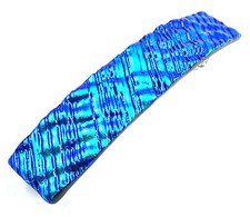 Dichroic Glass Barrette 3.5" / 90mm Aqua Teal Blue Ripple Wavy Waves Hair Clip