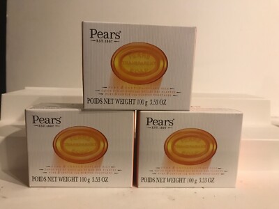 3X Pears Bar Soap Bath All Natural Original Glycerine Transparent